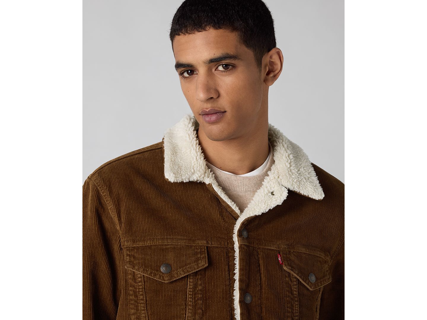 Мужская куртка Levi's Plaid Sherpa-Lined Regular-Fit Trucker, цвет: Коричневый — фото 2