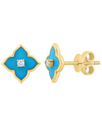 Diamond Accent and Turquoise Earrings (0.03 ct. t.w.) in 14k Yellow Gold
