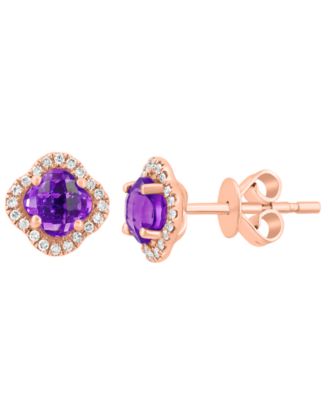 Diamond and Pink Amethyst Stud Earrings (1/10 ct. t.w.) in 14k Rose Gold