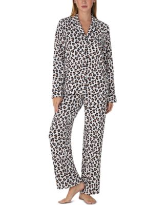 Women's Long-Sleeve Notch Collar Brushed Jersey Top and Pants, 2-Piece Set