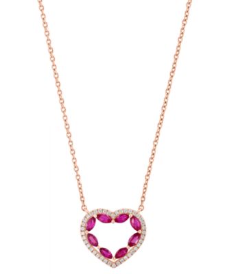 Diamond (1/6 ct.t.w.) and Ruby (3/4 ct.t.w.) Heart Pendant Necklace in 14k Rose Gold