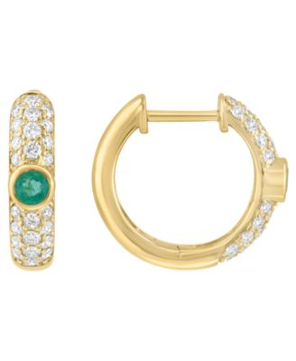 Diamond (5/8 ct. t.w.) and Emerald (1/6 ct. t.w.) Huggie Earrings in 14k Yellow Gold