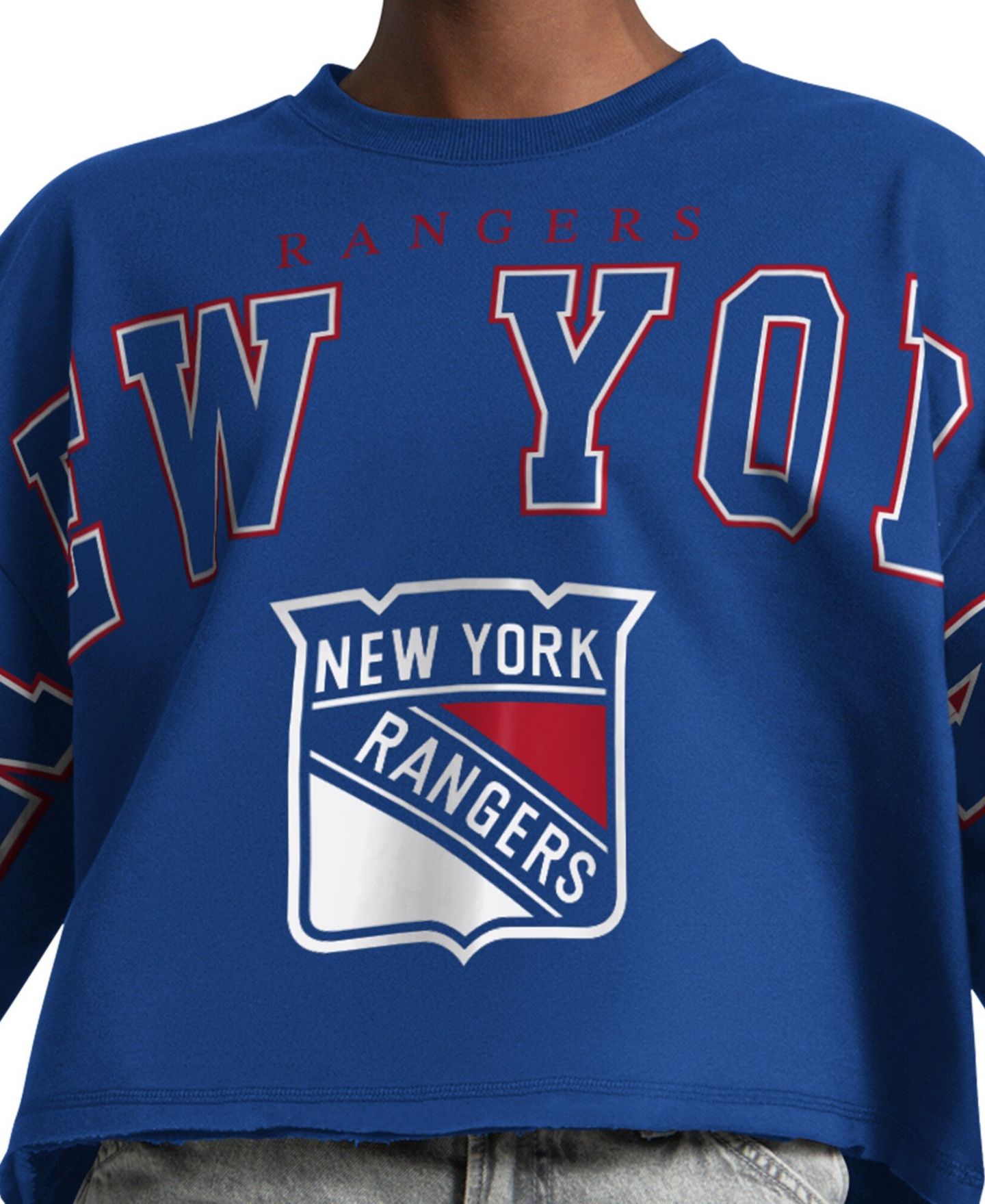 Женская толстовка Starter Royal New York Rangers Bleachers Cropped Drop Shoulder — фото 2
