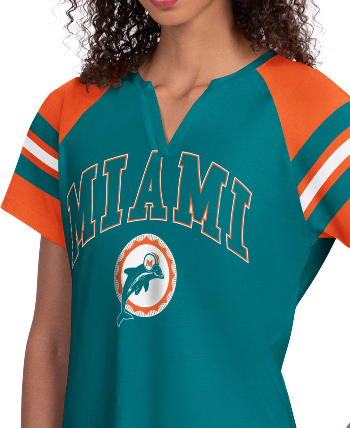 Женская футболка Starter Aqua Miami Dolphins Game On Notch Neck Raglan — фото 3