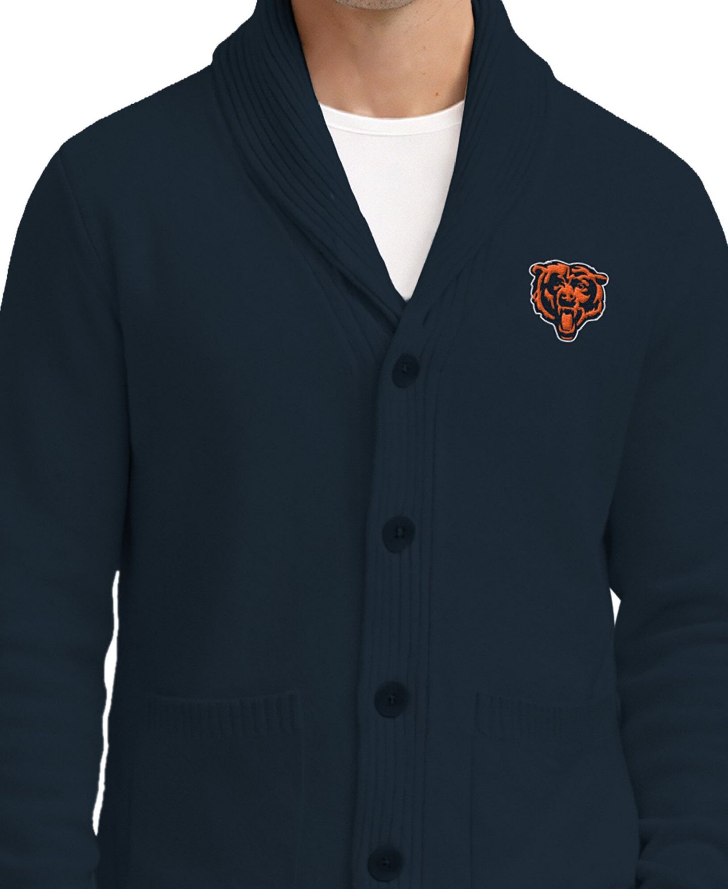 Мужской кардиган Starter Navy Chicago Bears Shawl Collar Heavy Knit Cardigan — фото 2