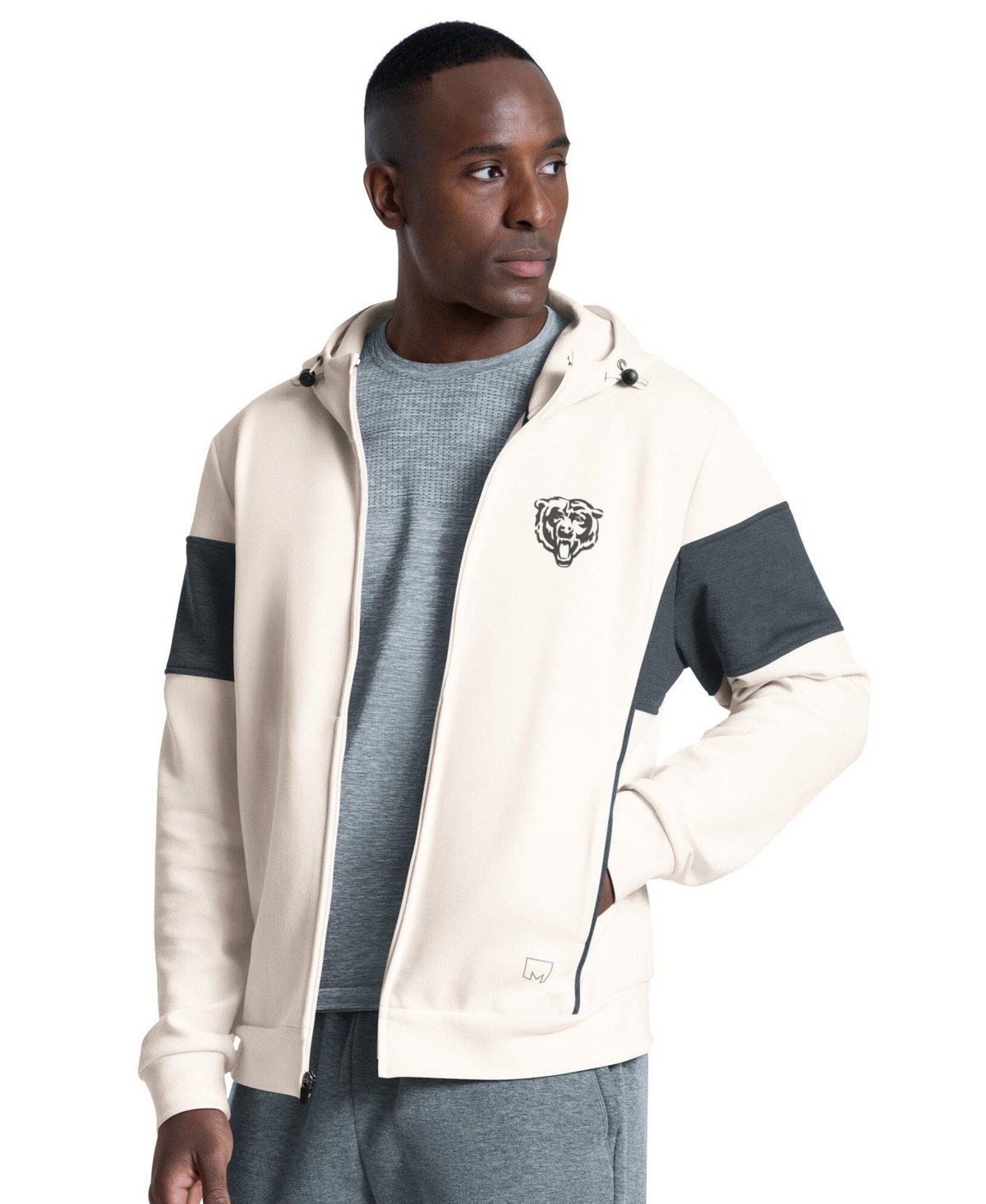 Msx by Michael Strahan Men's Cream Chicago Bears Competition Full-Zip Tri-Blend Hoodie