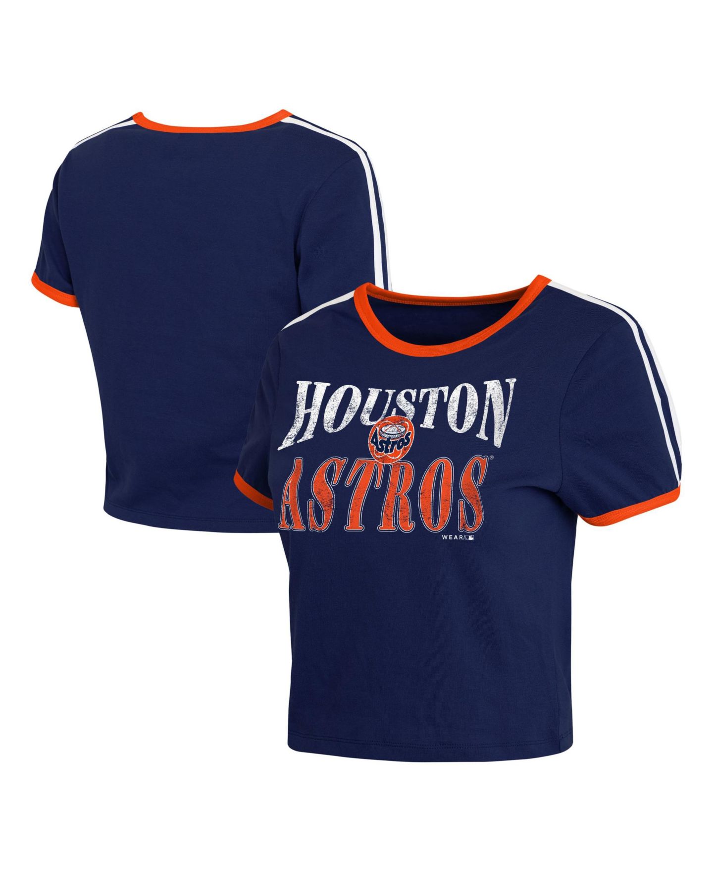 Женская футболка WEAR by Erin Andrews Navy Houston Astros Cropped Throwback Ringer Baby T-Shirt — фото 1