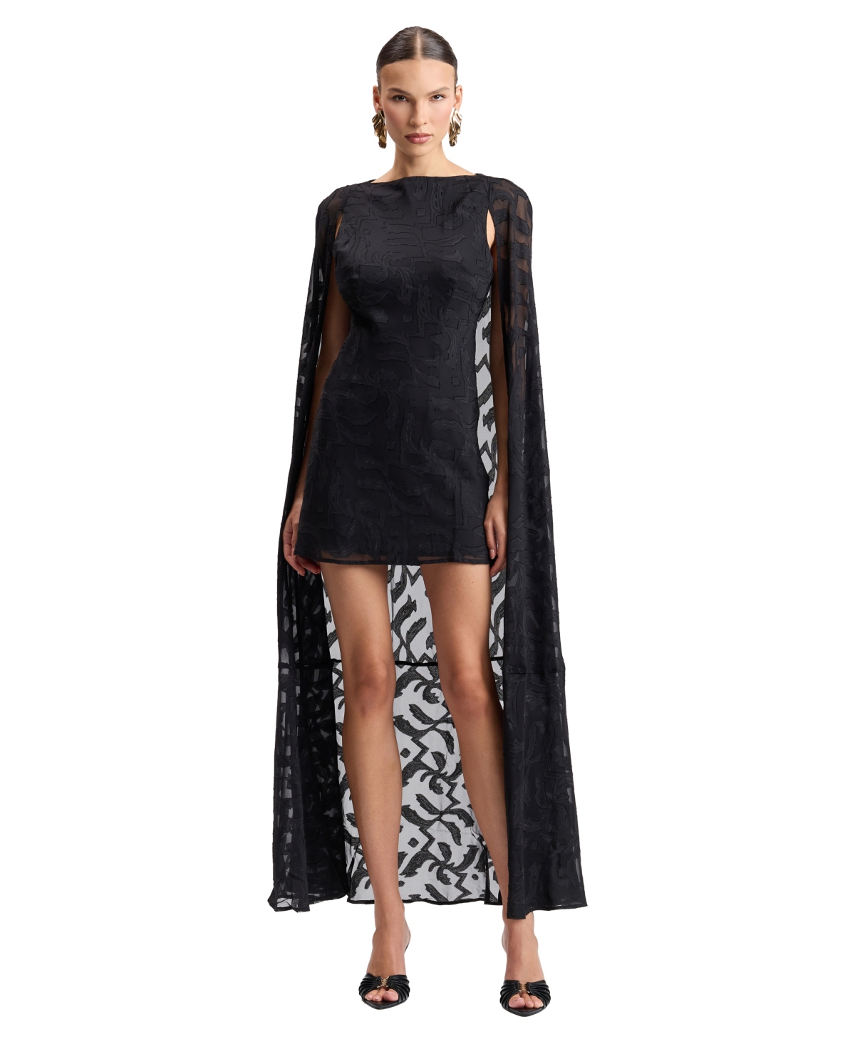 Avec Les Filles Women's Jacquard Long Cape Boat Neck Mini Dress