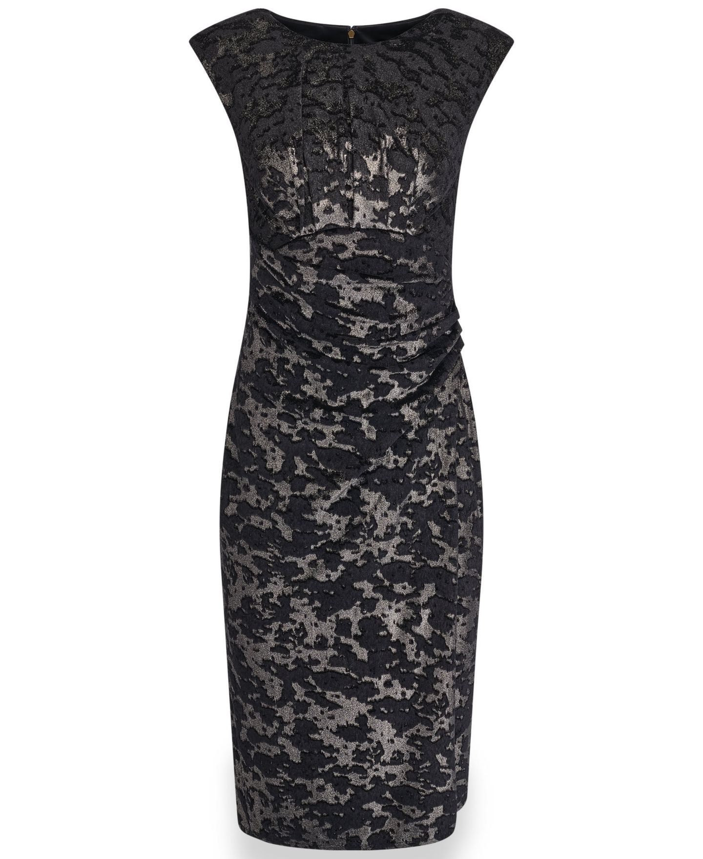 Женское платье Donna Karan New York Velvet Jacquard Sleeveless Ruched Midi Sheath, цвет: Чёрный — фото 7