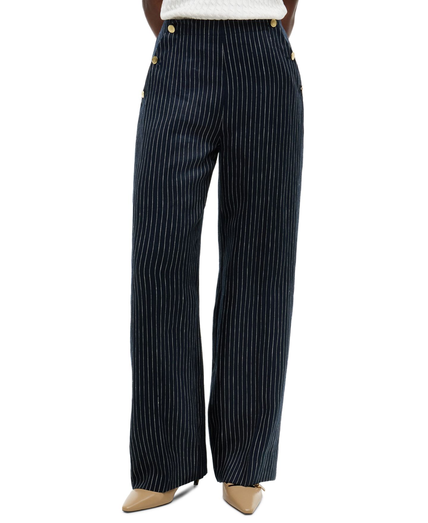 Женские брюки Tommy Hilfiger Nautical Stripe High-Rise Wide-Leg, цвет: Полосатый тёмно-синий — фото 1