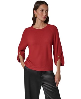 Women's Cashmere 3/4-Sleeve Tulip Crewneck Sweater