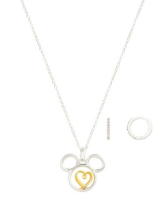 Two-Tone Cubic Zirconia Heart Necklace and Earrings Set