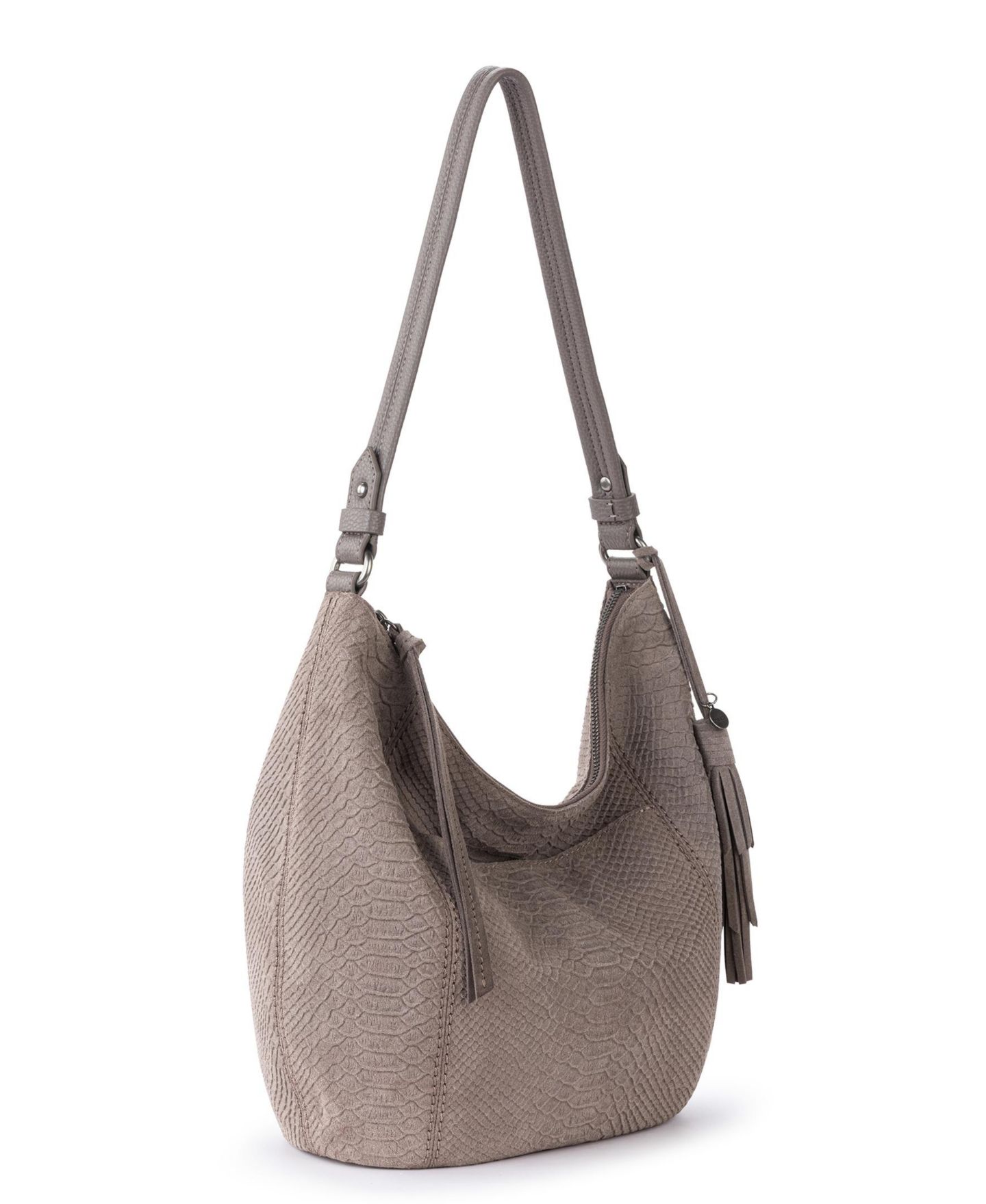 Женская сумка The Sak Sequoia Croco Embossed Suede Medium Hobo, цвет: Серо-бежевый замшевый — фото 3