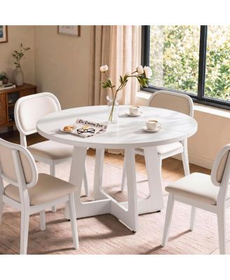 47 Inch Round Wood Dining Table Seats 4-6 MDF Finish Pedestal Base Modern Farmhouse for Kitchen Dining Room