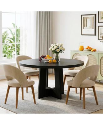 Farmhouse 47 Inch Round Dining Table Seats 4-6 MDF Wood Pedestal Base Multi-Color Finish for Kitchen Dining Room