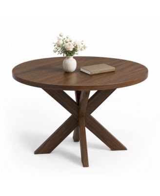 47 inch Dining Table for 4-6 People, Modern Wood Round Kitchen Table with X Shaped Cross Leg Pedestal Base for Dining Room, Kitchen, Apartment