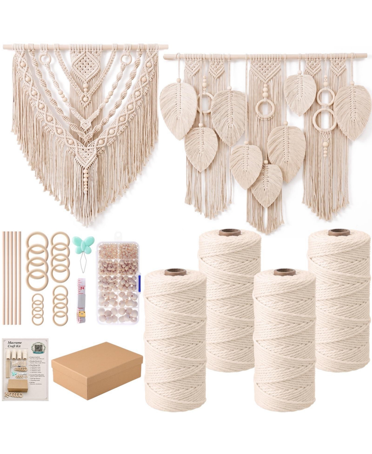 Aeelike Macrame Starter Kit For Beginners Adults With Cotton Cord Wood Dowels Rings Beads And Instructions