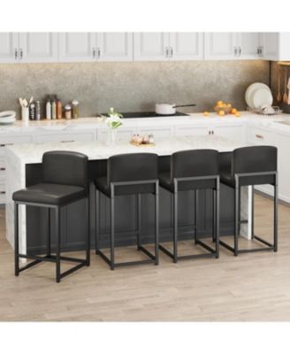 Set of 4 Modern Bar Stools, PU Leather Counter Height Barstools with Back Upholstered Bar Chairs for Kitchen Island and Home Bar, Metal Frame