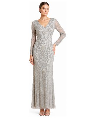 Women's Beaded Long-Sleeve V-Neck Gown