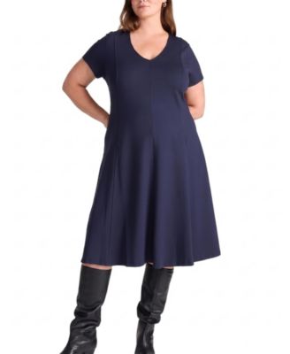 Plus Size Lucinda V-Neck Fit-and-Flare Ponte Midi Dress