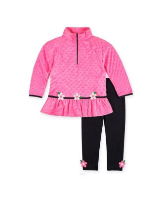 Girls' 4-16 Half-Zip Dimple Fleece Applique Flowers Tunic Top and Leggings, 2-Piece Set