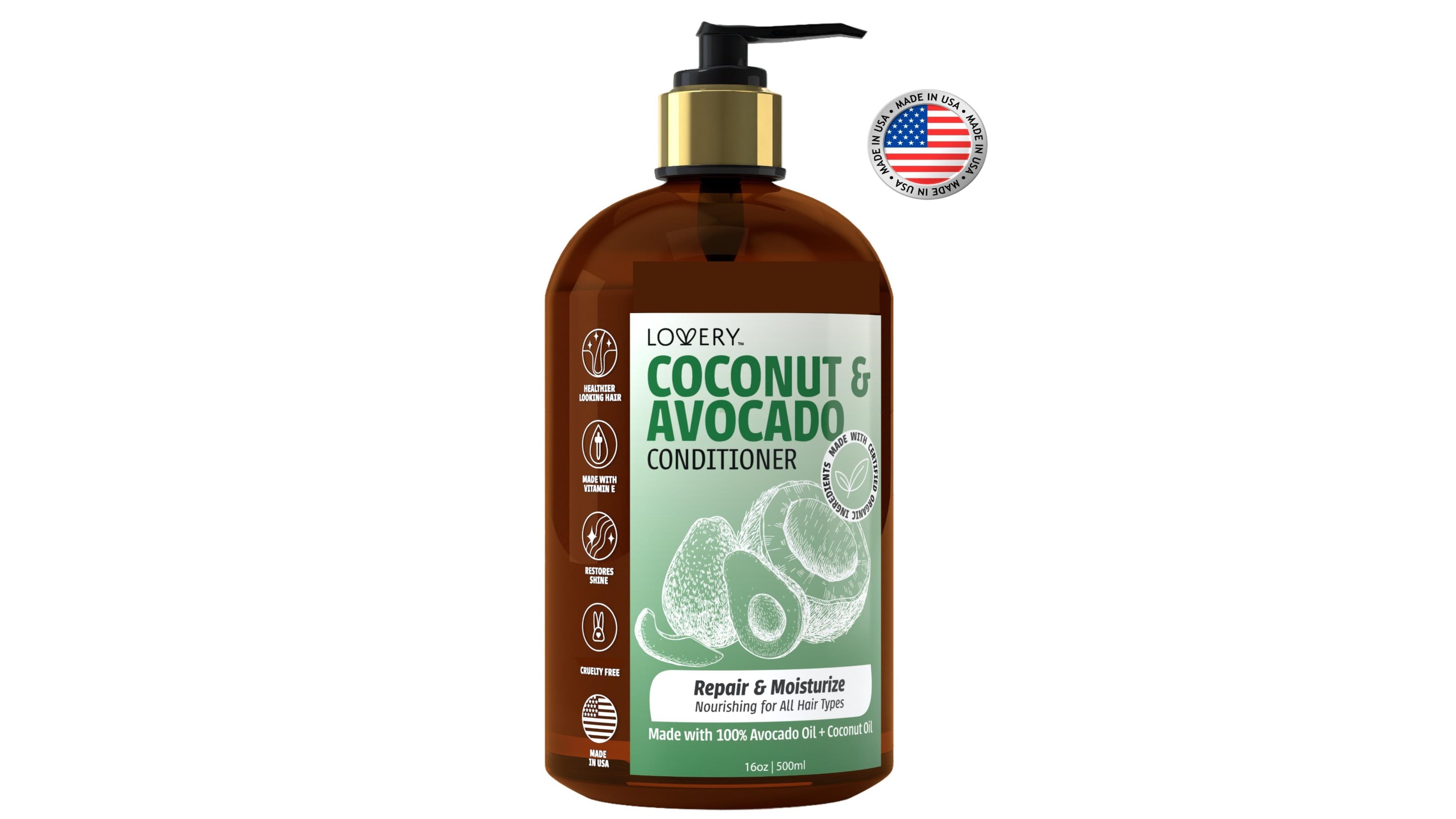 Lovery Coconut Avocado Conditioner, Hair Care with Avocado, Coconut, Argan and Jojoba Oils, Vitamin E, Paraben-Free, 16 fl oz
