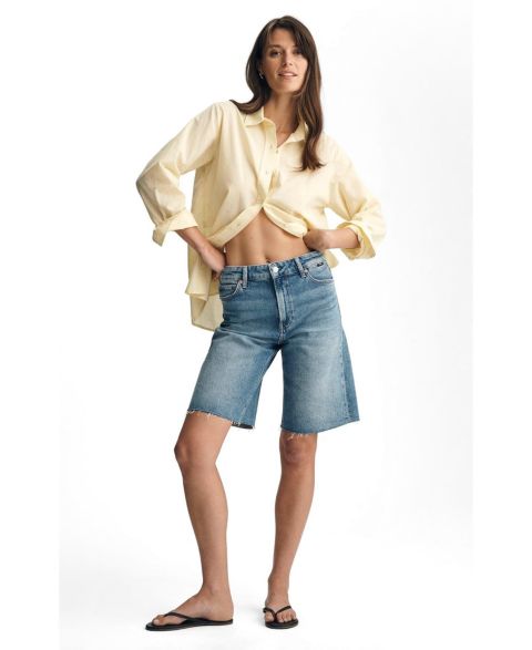 Женские шорты Mavi Jeans Erika Mid-Rise Denim Raw-Hem Bermuda, 11.5" Inseam, цвет: Синий