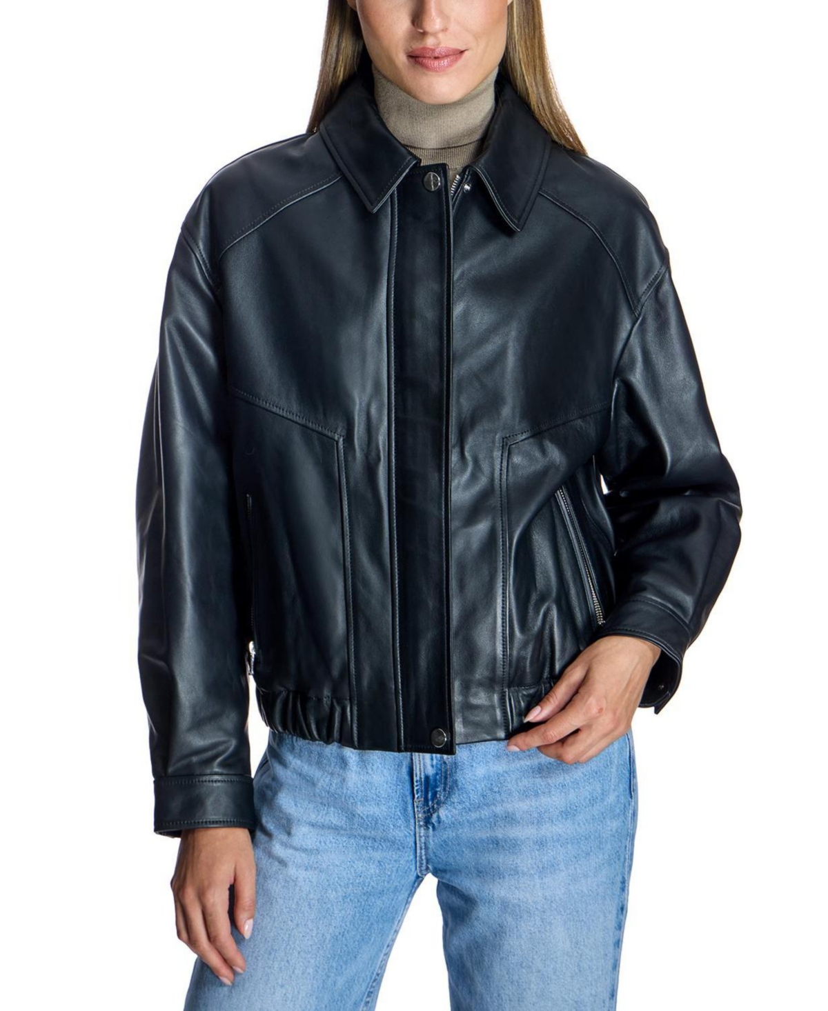 Julia & Stella By Maximilian Women's Cropped Leather Blouson Jacket - Black