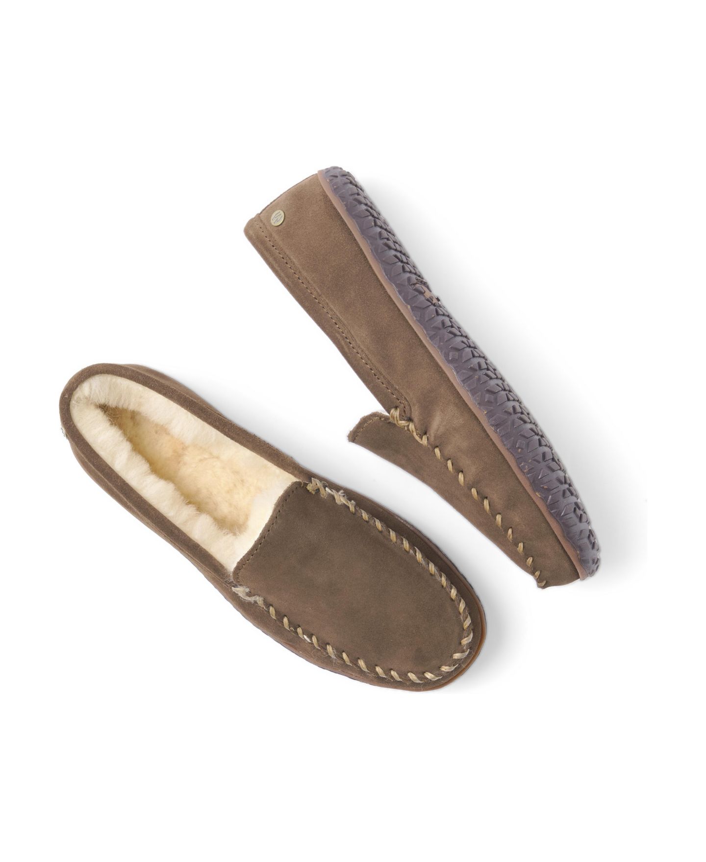 Мужские тапочки Minnetonka Suede Sheepskin Tobie Slippers, цвет: Коричневый, вариант 1 — фото 2