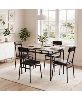 5 Piece Dining Table Set for 4, Rectangular Kitchen Table and PU Upholstered Chairs, Space Saving Dining Furniture for Home, Apartment,
