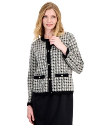 Petite Jacquard Lurex Button-Front Cardigan