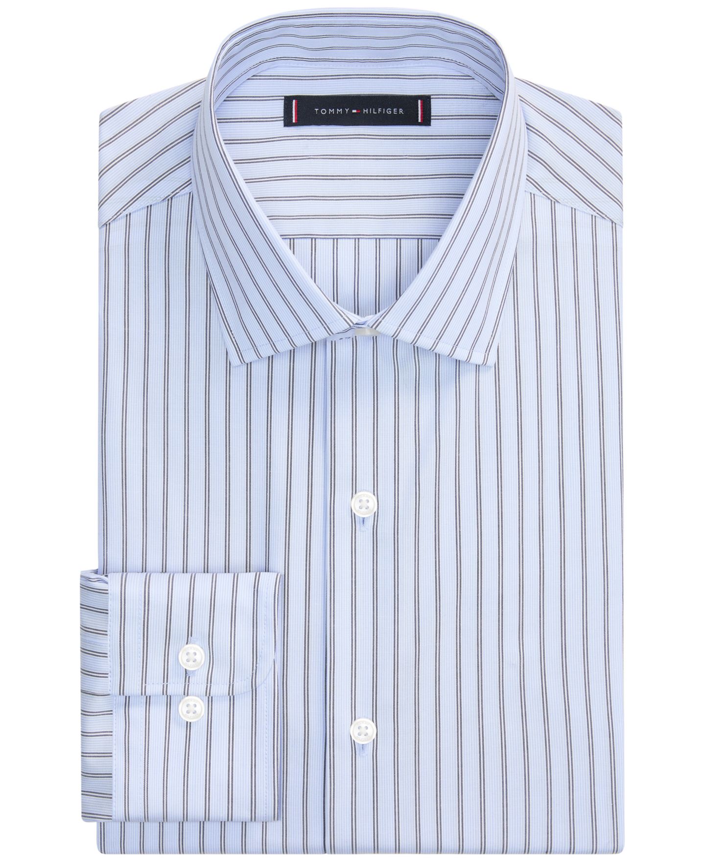 Мужская рубашка Tommy Hilfiger TH Flex Stretch Stripe Twill Dress Shirt, цвет: Синий — фото 3