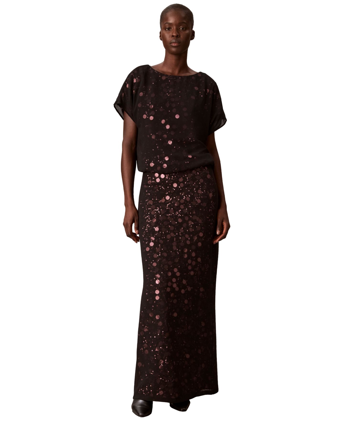 Женская блузка Calvin Klein Sequin Sheer Boat-Neck, цвет: Выцветший орхидея / Чёрный — фото 6