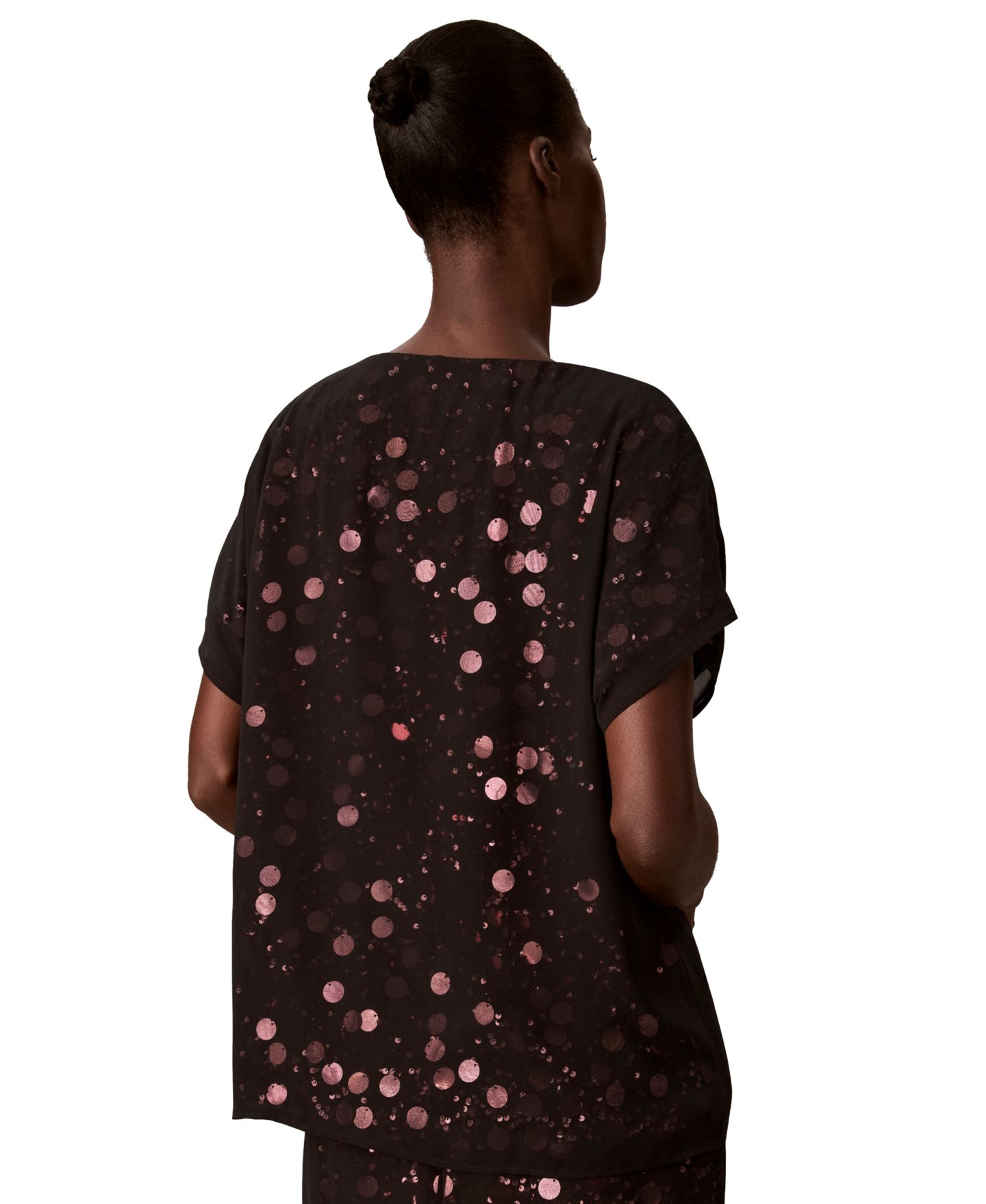 Женская блузка Calvin Klein Sequin Sheer Boat-Neck, цвет: Выцветший орхидея / Чёрный — фото 10