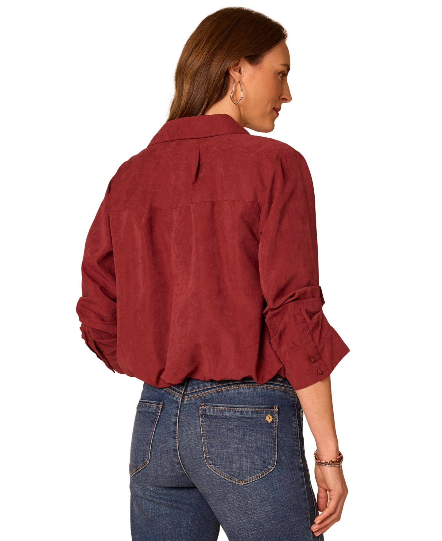 Женская рубашка Democracy Petite Ruched-Sleeve Bubble-Hem, цвет: Сливочный — фото 2