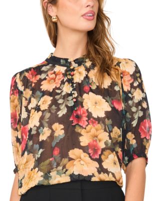 Women's Floral-Print Puff-Sleeve Blouse