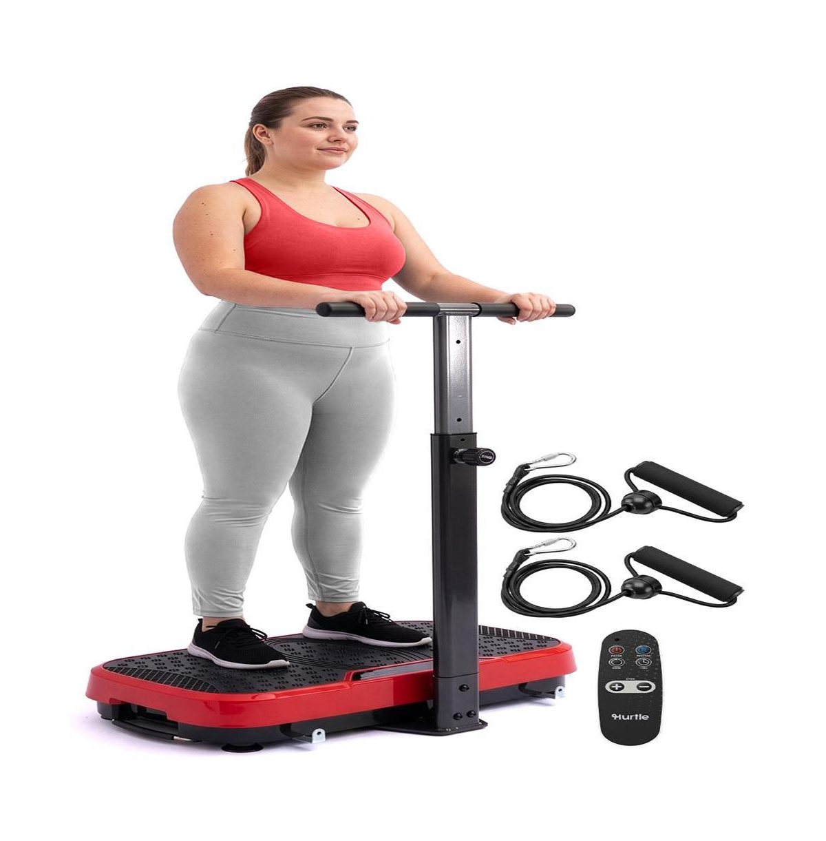 Hurtle Vibration Plate Exercise Machine with Handlebar, 1-99 Speeds, 10 Programs, Remote Control for Home Fitness - Red