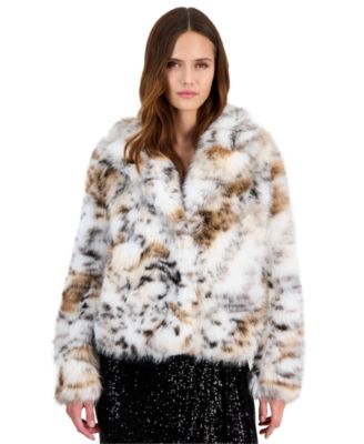 Petite Cropped Faux Fur Notched Collar Jacket