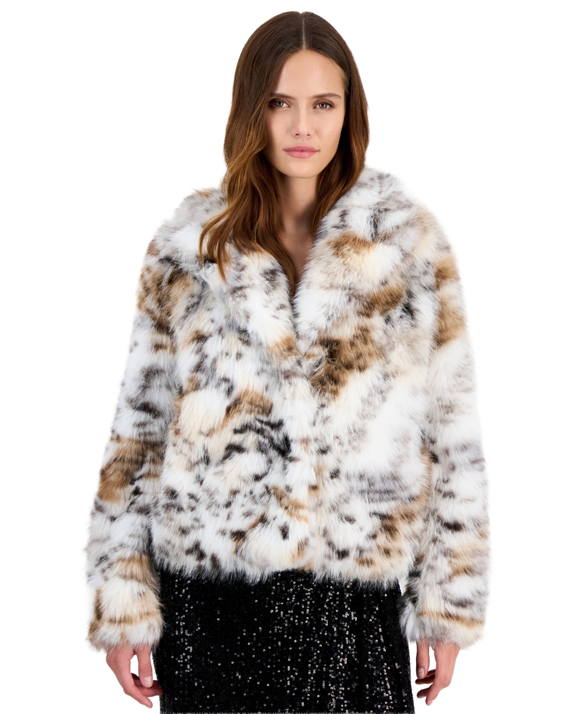 Anne Klein Women's Cropped Animal-Print Faux-Fur Jacket - Light Coffee Multi
