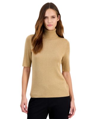 Women's Lurex Short-Sleeve Turtleneck Sweater