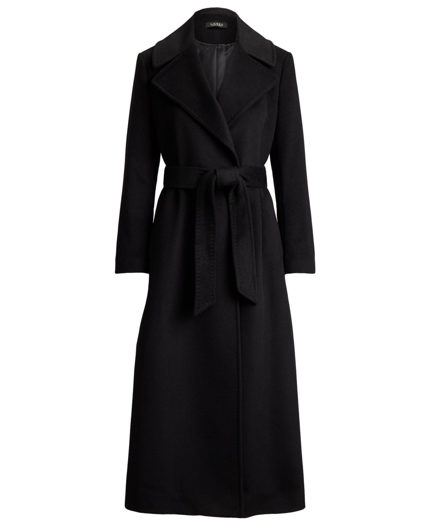 Женское пальто Lauren Ralph Lauren Wool-Blend Notch-Collar Belted Wrap, цвет: Чёрный — фото 7