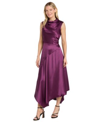Women's Cowl Neck Asymmetrical Hem Midi Dress