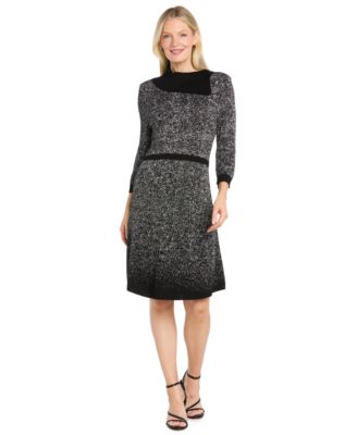 Women's Fit and Flare Metallic Ombr&eacute; 3/4-Sleeve Sweater Dress