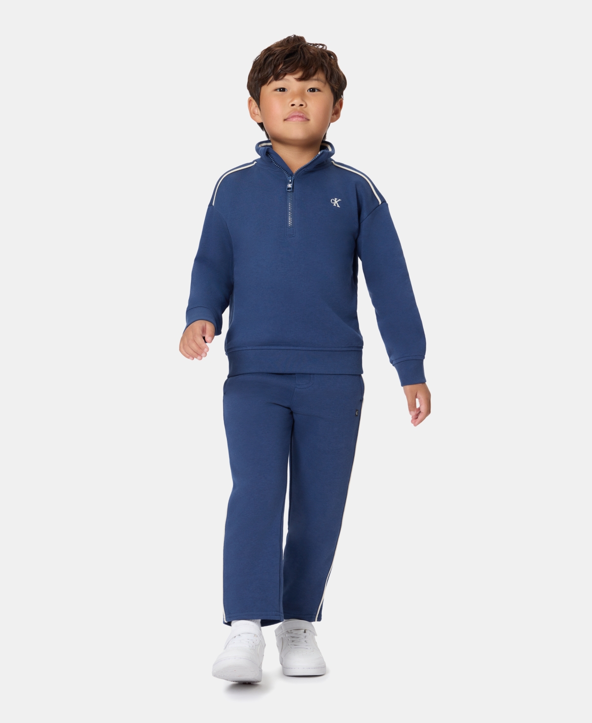 Calvin Klein Boys' 2T-20 Mock Neck Quarter-Zip Long-Sleeve Pullover and Pull-On Pants, 2-Piece Set