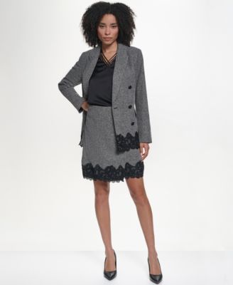 Women's KL1467A Double-Breasted Lace Blazer, KARL LAGERFELD PARIS Women's Sleeveless V-Neck Blouse Top, KARL LAGERFELD PARIS Women's Mini A-line Lace Skirt