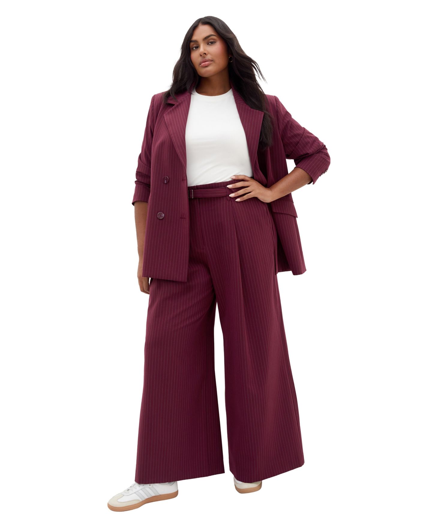 Женский пиджак CITY CHIC Plus Size Cora Double-Breasted Stripe Blazer, цвет: Ягодный / Синий — фото 3