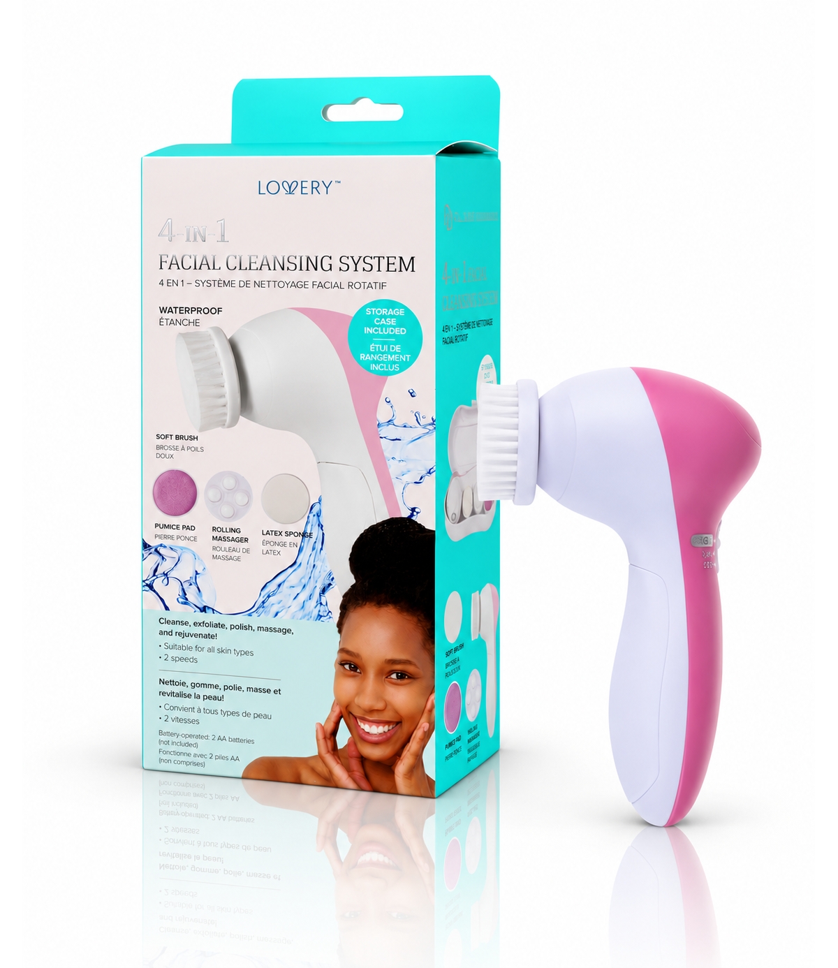 Lovery 4-in-1 Facial Cleansing System, Skincare Device with 4 Attachments, Facial Cleansing Brush, Exfoliating and Massage Tool with Travel Case - Whi