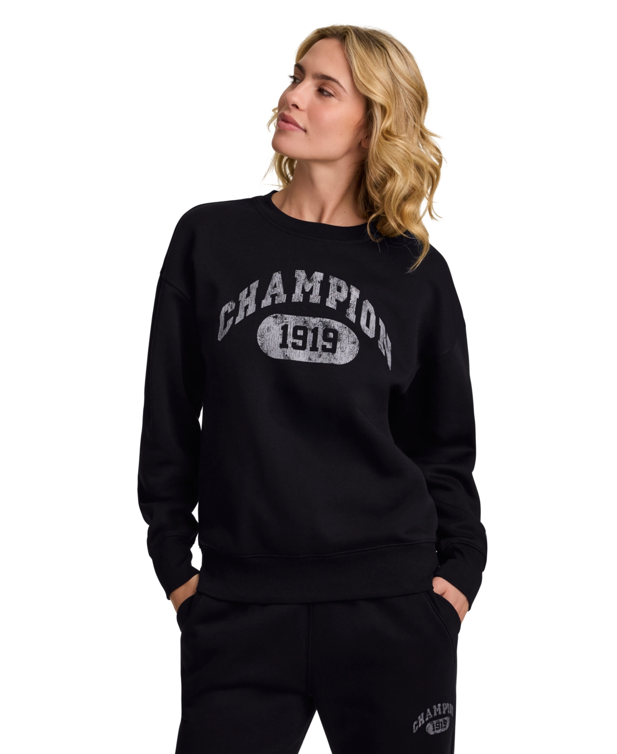 Champion Women's Powerblend Graphic Fleece Sweatshirt In Black