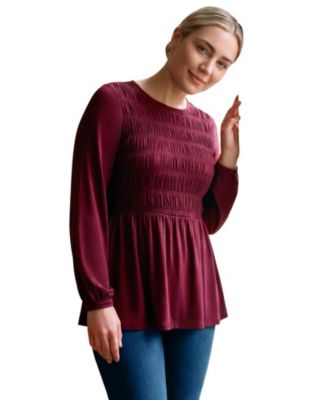 Plus Size Sela Long-Sleeve Smocked Blouse
