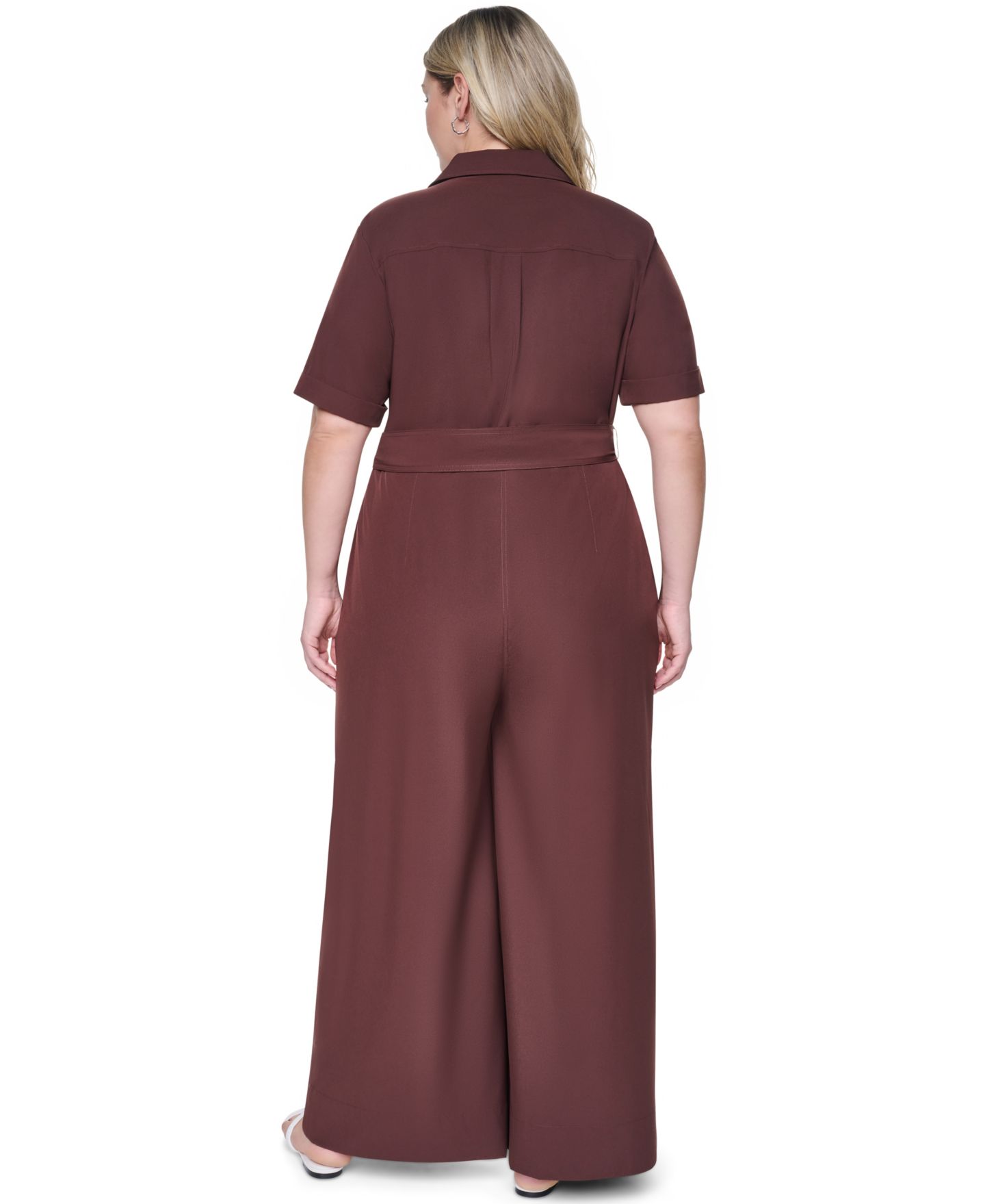 Женский комбинезон DKNY Plus Size Wide-Leg Short-Sleeve Tie Belt Jumpsuit, цвет: Java — фото 5